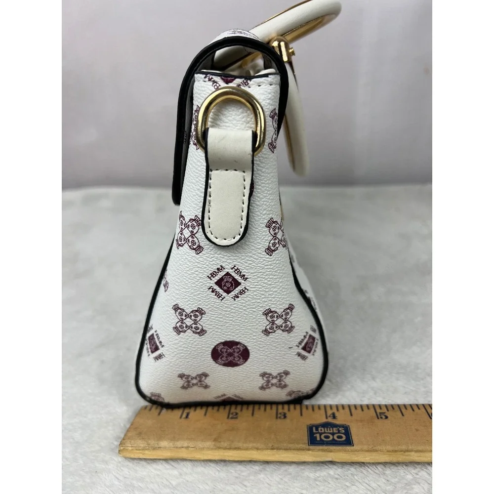 HBMM Monogram Heart Crown Satchel Handbag White Purple Gold Crossbody Bag